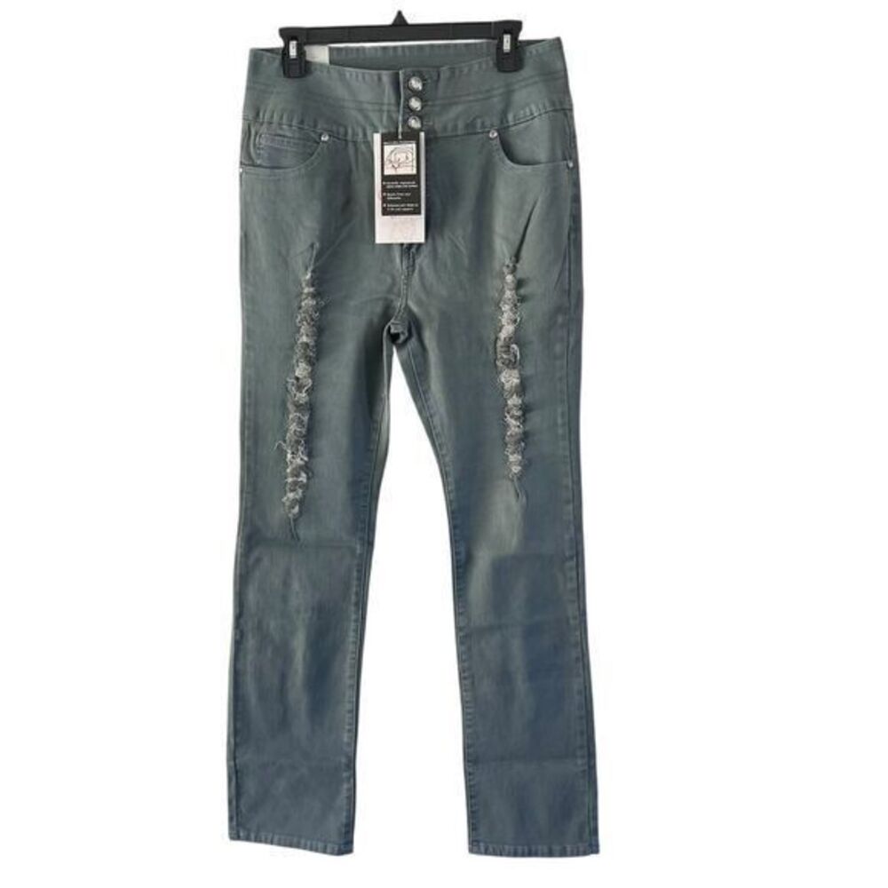 Danesi Jeans Distressed Gray Denim Pants Button Fly Straight Leg Women's Size 17